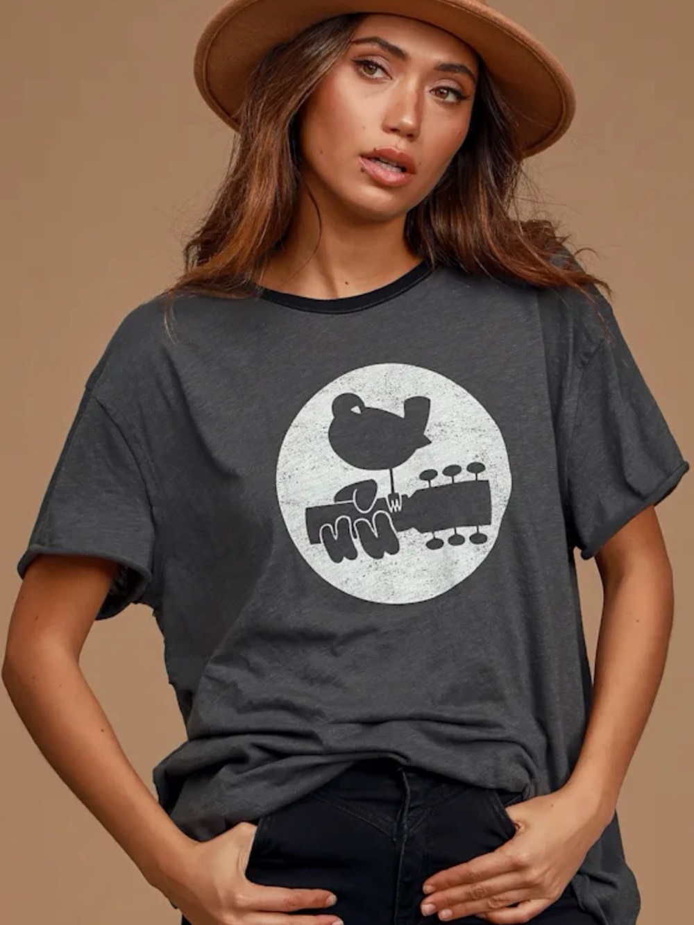 Free People Woodstock Clarity Charcoal Grey Ringer Tee Size XS